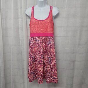 Tehama Dress Pink Orange Boho Sleeveless Jersey Gorpcore Sporty Granola L